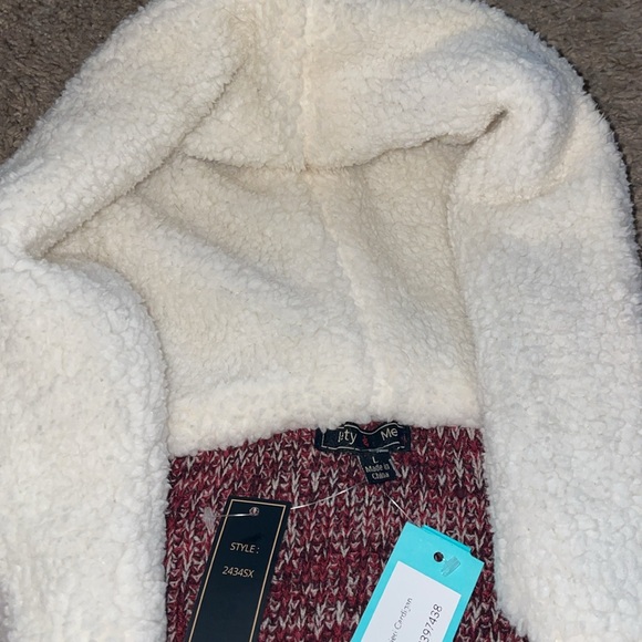 Kimberly Sherpa Super Soft Lined Hooded Cardigan Burgundy- Size Large. - Picture 4 of 6